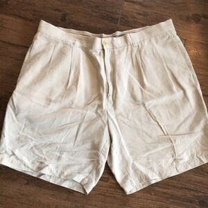 Men's Classic Pleated Cream Shorts 40 100% silk